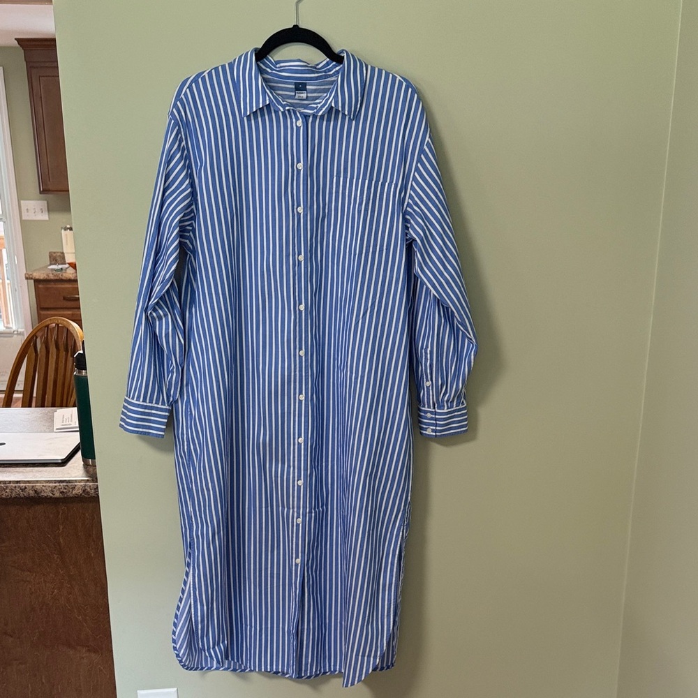 Old Navy Blue and White Striped Button-Up Dress